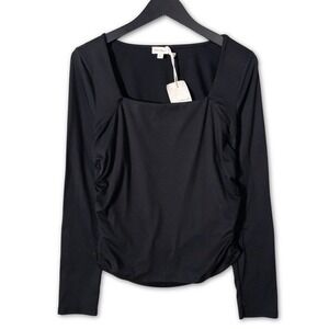 Hem & Thread Long Sleeve Shirt Womens Large Black Ruched Goth Whimsigoth Top NWT